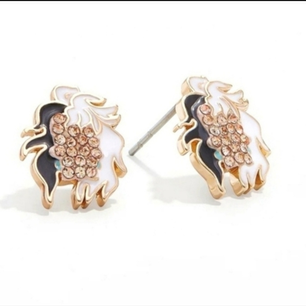 NEW BaubleBar Gold and Black Disney Cruella De Vil Stud Earrings